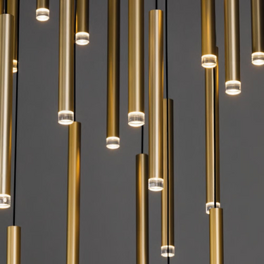 Close-up of the integrated LED module in the 30-light pendant, highlighting its energy-efficient illumination.